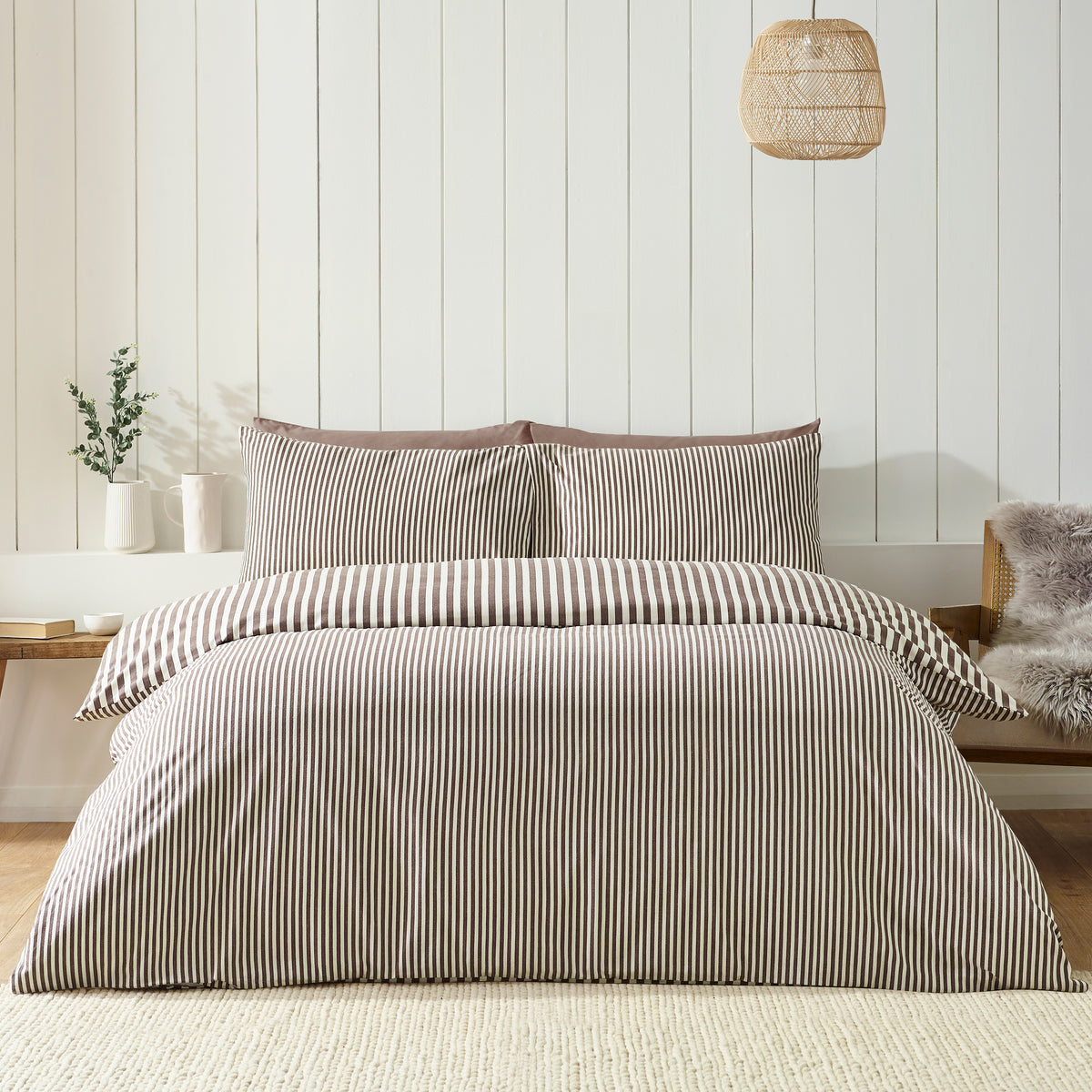 Brushed Cotton Stripe Duvet Set - Chocolate PRE-ORDER ARRIVING SOON!