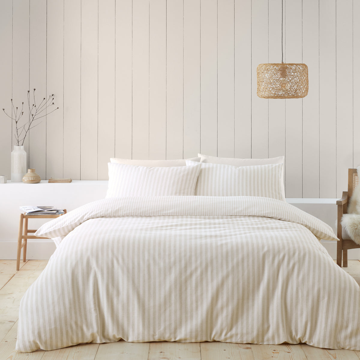 Brushed Cotton Stripe Duvet Set - Natural PRE- ORDER ARRIVING SOON!