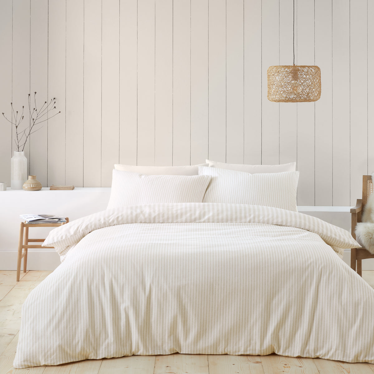 Brushed Cotton Stripe Duvet Set - Natural PRE- ORDER ARRIVING SOON!