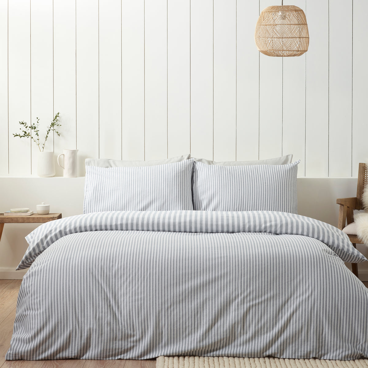 Brushed Cotton Stripe Duvet Set - Silver PRE- ORDER ARRIVING SOON!