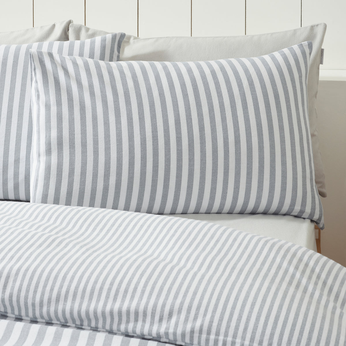 Brushed Cotton Stripe Duvet Set - Silver PRE- ORDER ARRIVING SOON!