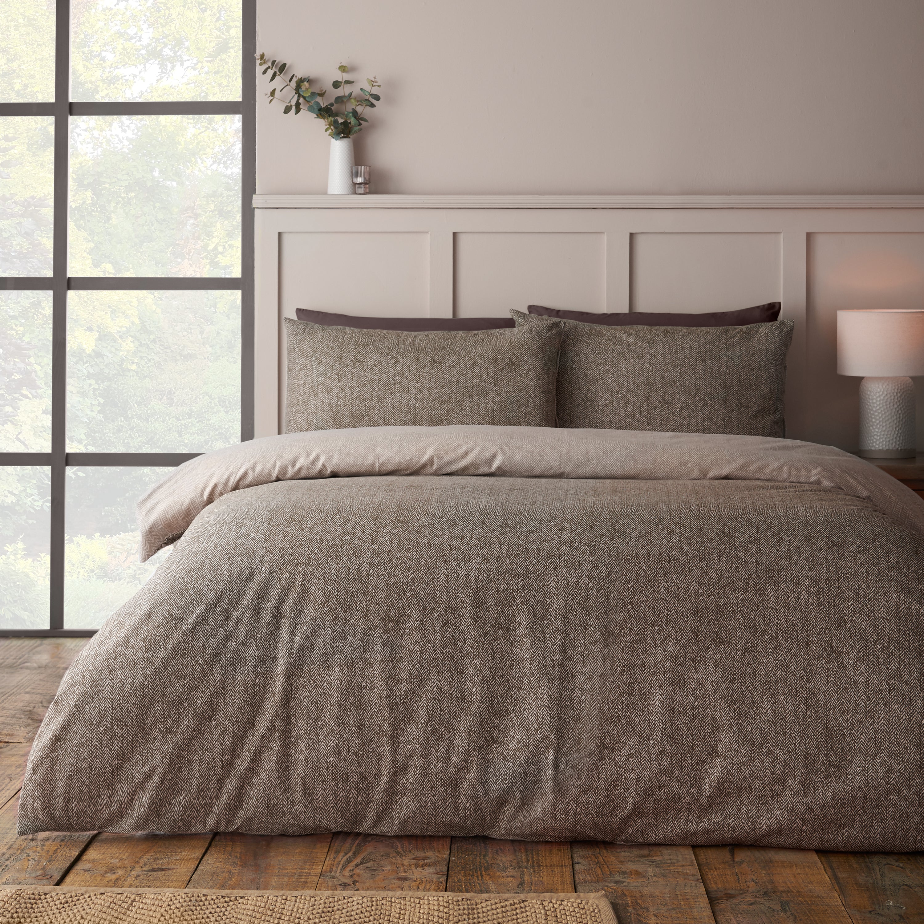 Herringbone 100 % Brushed Cotton Duvet Set - Chocolate PRE-ORDER ARRIVING SOON!