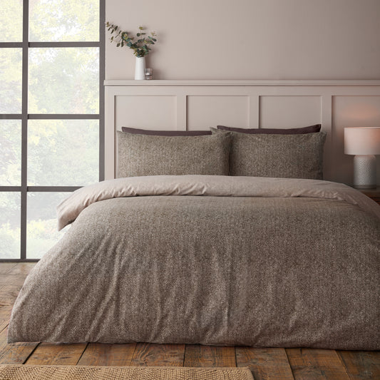 Herringbone 100 % Brushed Cotton Duvet Set - Chocolate PRE-ORDER ARRIVING SOON!