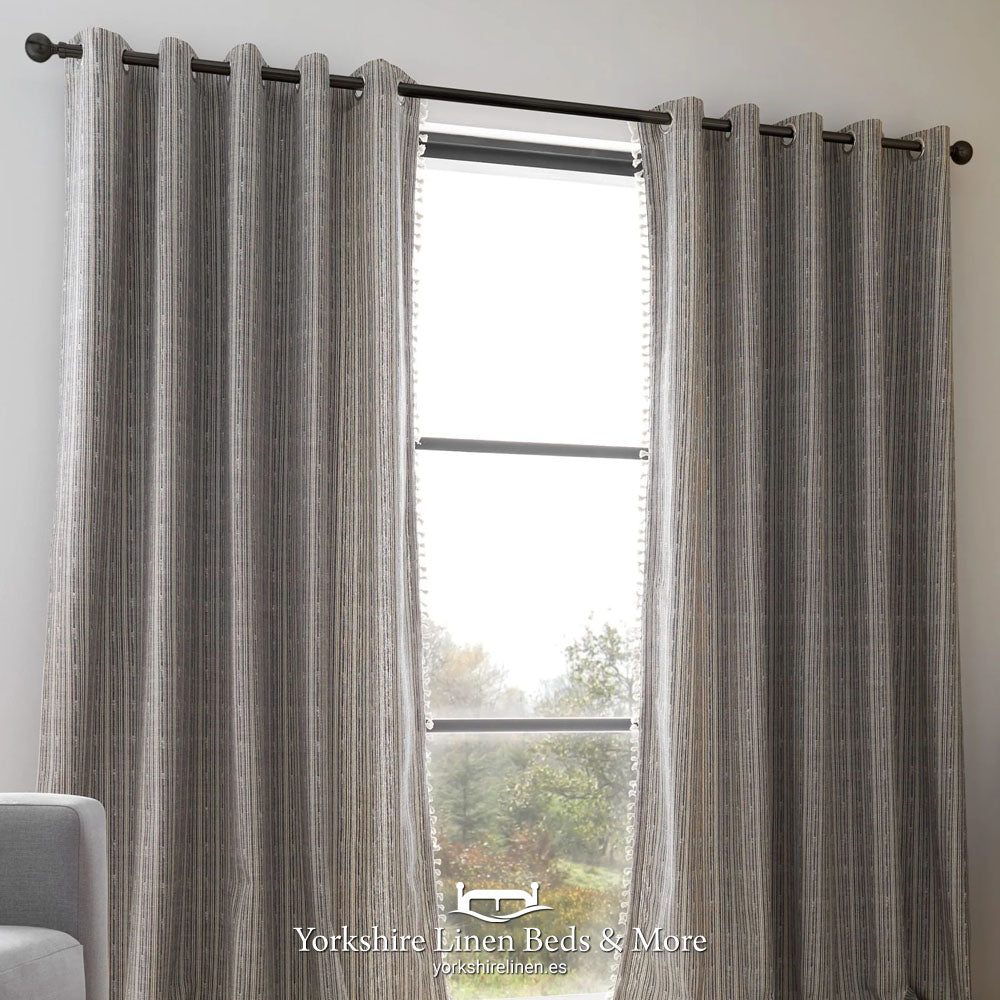 Adana Ringtop Woven Curtains, Black - Curtains & Voiles - Yorkshire Linen Beds & More