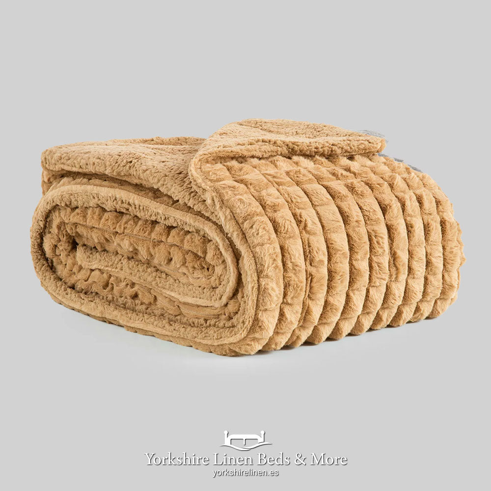 Amber Luxury Sherpa Fur Throw, Beige - Bedspreads, Throws & Runners - Yorkshire Linen Beds & More, Mijas, Spain