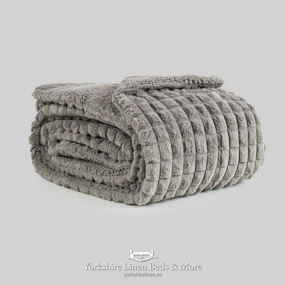Amber Luxury Sherpa Fur Throw, Grey - Bedspreads, Throws & Runners - Yorkshire Linen Beds & More, Mijas, Spain