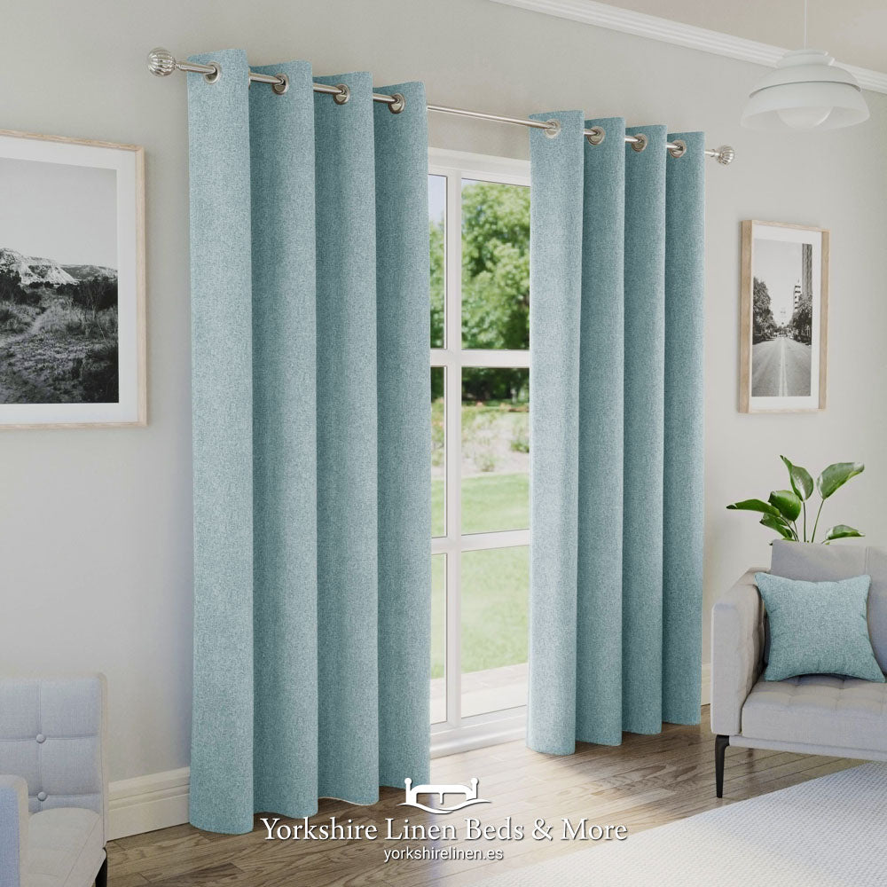 Austin 100% Black Out Eyelet Curtains, Blue - Curtains & Voiles - Yorkshire Linen Beds & More