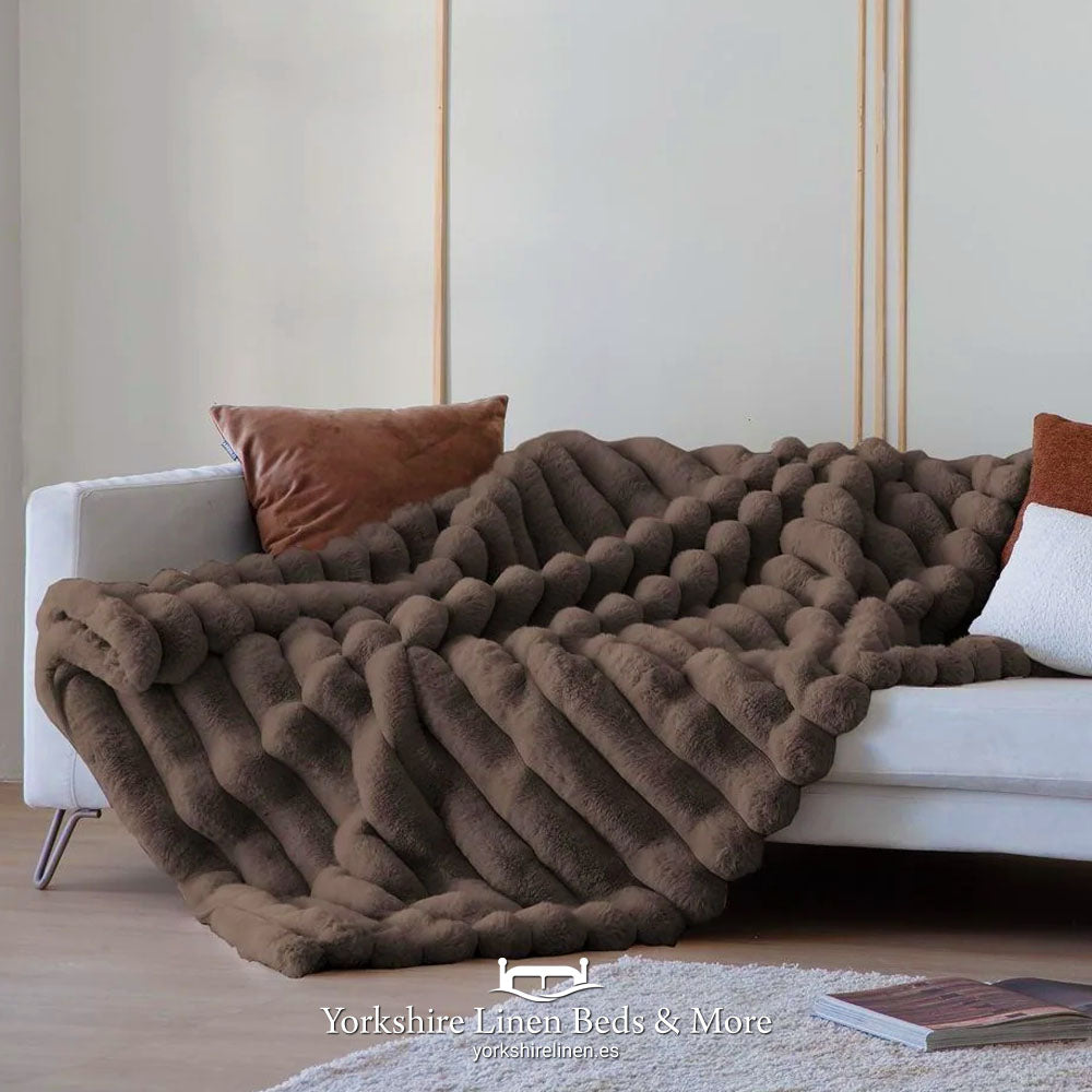 Bayron Luxury Fur Throw, Chocolate - Bedspreads, Throws & Runners - Yorkshire Linen Beds & More, Mijas, Spain