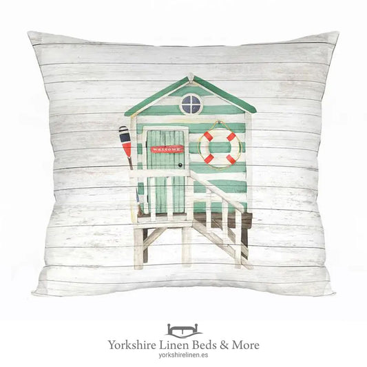 Beach Huts Cushions Welcome,1962 - Cushions & Cushion Covers - Yorkshire Linen Beds & More
