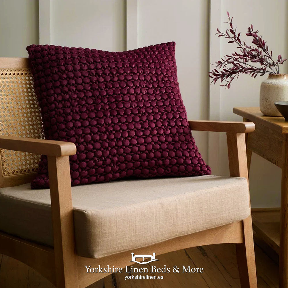 Bobble Velvet Cushion, Berry - Cushions & Cushion Covers - Yorkshire Linen Beds & More, Mijas Costa, Spain