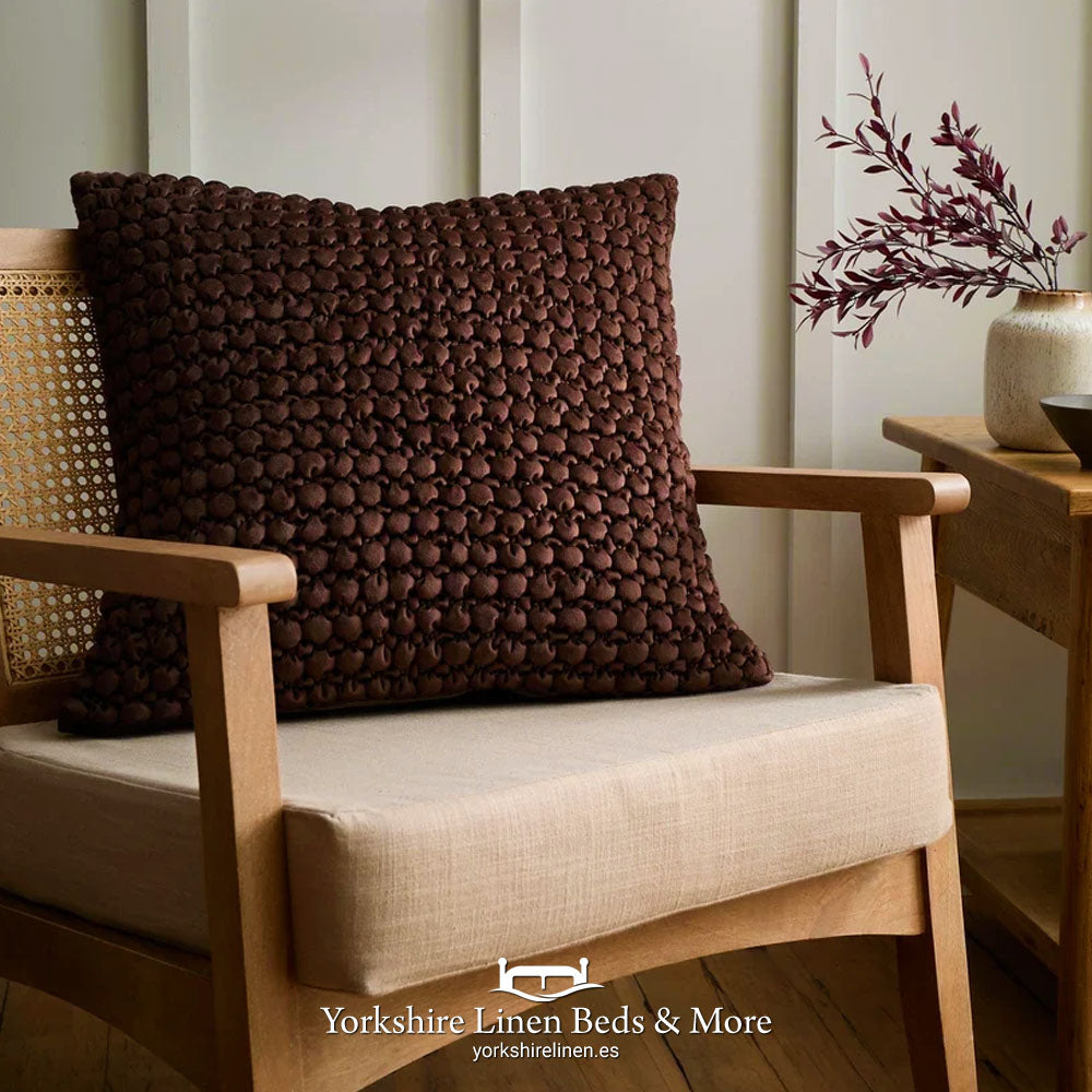 Bobble Velvet Cushion, Chocolate - Cushions & Cushion Covers - Yorkshire Linen Beds & More, Mijas Costa, Spain