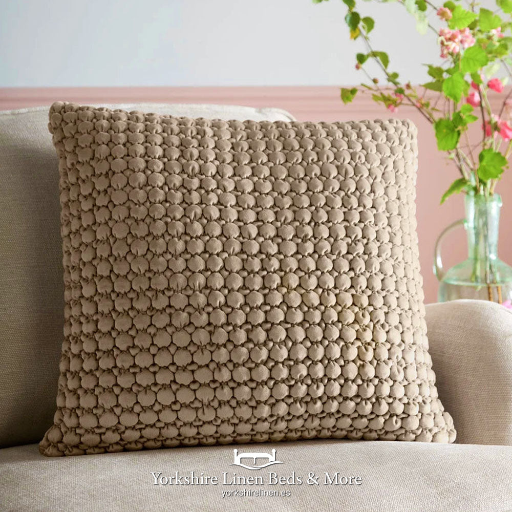 Bobble Velvet Cushion, Natural - Cushions & Cushion Covers - Yorkshire Linen Beds & More, Mijas Costa, Spain