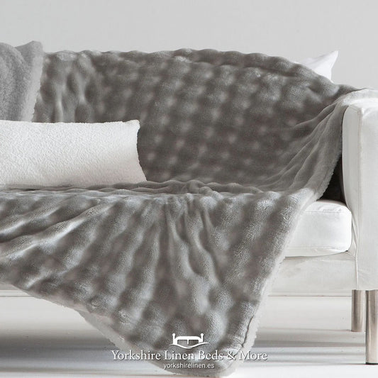 Bosco Ultra Soft Sherpa Faux Fur Throw, Grey - Throws & Bedspreads - Yorkshire Linen Beds & More