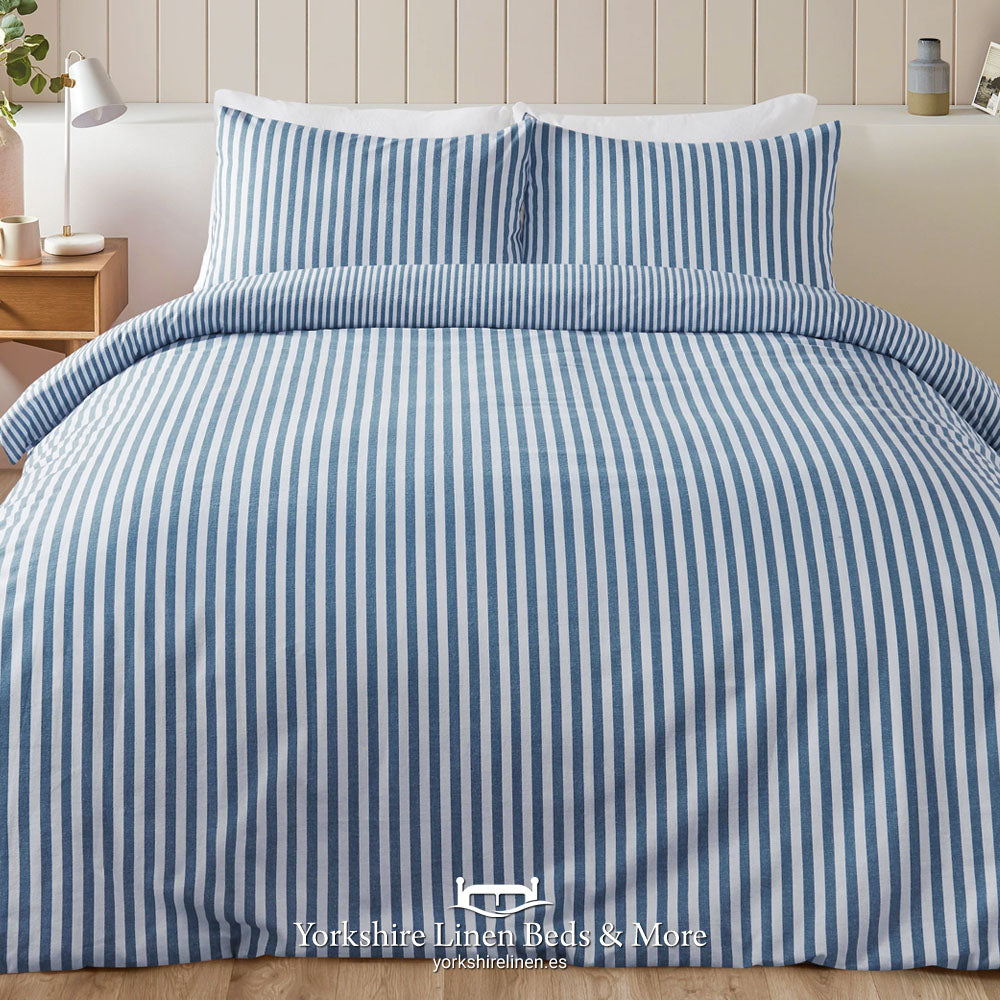 Brushed Cotton Stripe Duvet Set, Blue - Duvet Covers and Sets - Yorkshire Linen Beds & More, Mijas Costa, Spain