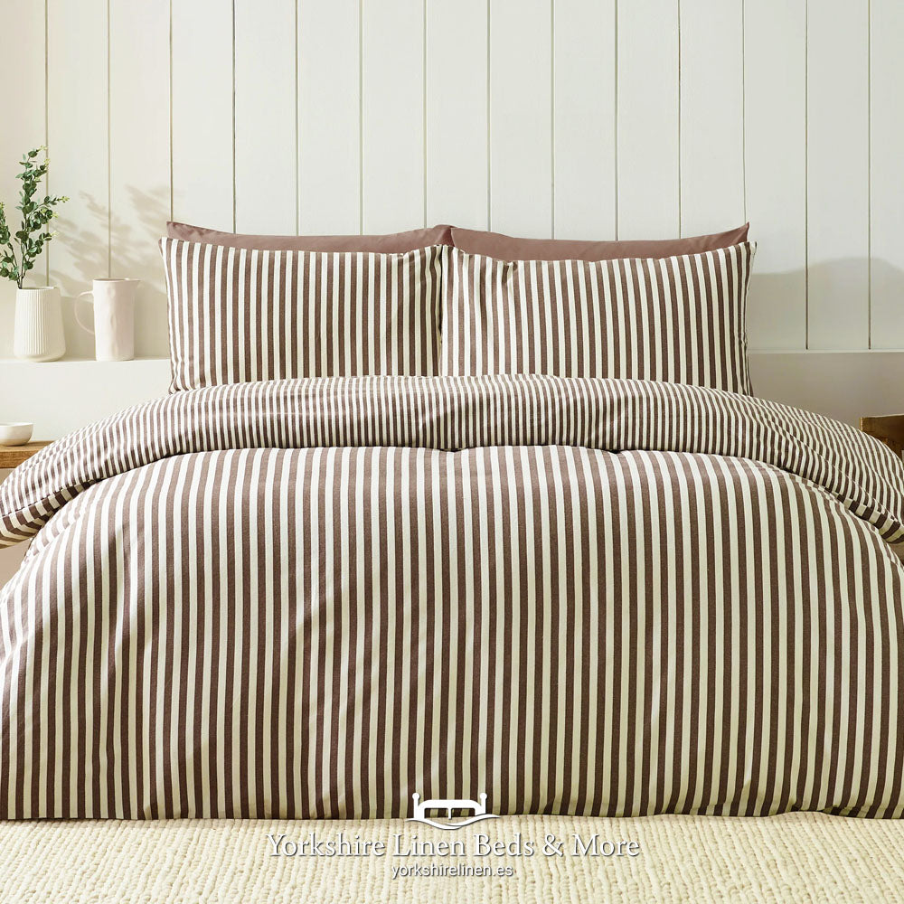 Brushed Cotton Stripe Duvet Set, Chocolate - Duvet Covers and Sets - Yorkshire Linen Beds & More, Mijas Costa, Spain