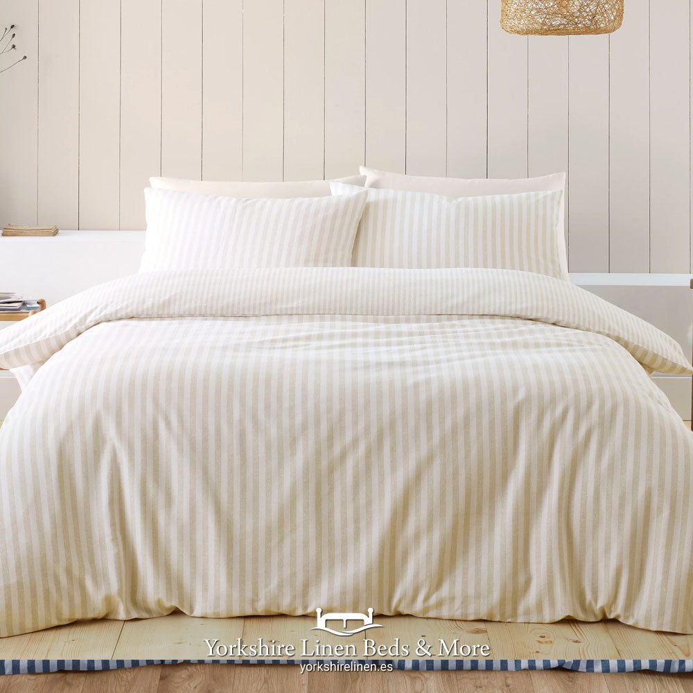 Brushed Cotton Stripe Duvet Set, Natural - Duvet Covers and Sets - Yorkshire Linen Beds & More, Mijas Costa, Spain