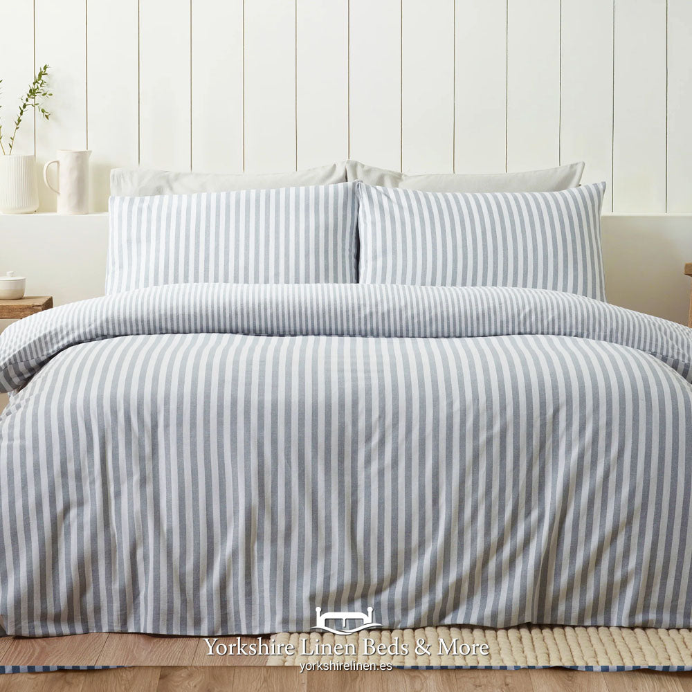 Brushed Cotton Stripe Duvet Set, Silver - Duvet Covers and Sets - Yorkshire Linen Beds & More, Mijas Costa, Spain