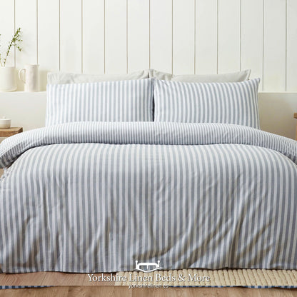 Brushed Cotton Stripe Duvet Set, Silver - Duvet Covers and Sets - Yorkshire Linen Beds & More, Mijas Costa, Spain