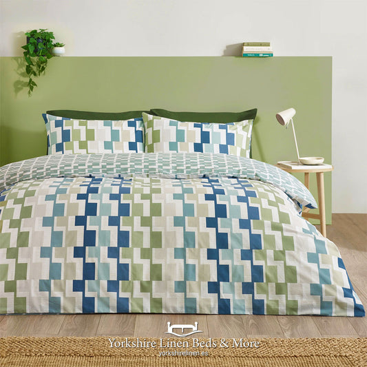 Bryson Geometric Duvet Set Blue / Green