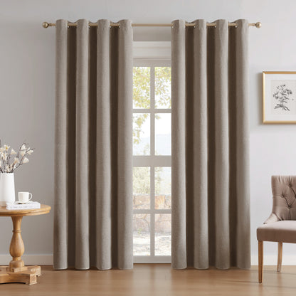 Chenille Eyelet Blackout Curtains - Beige