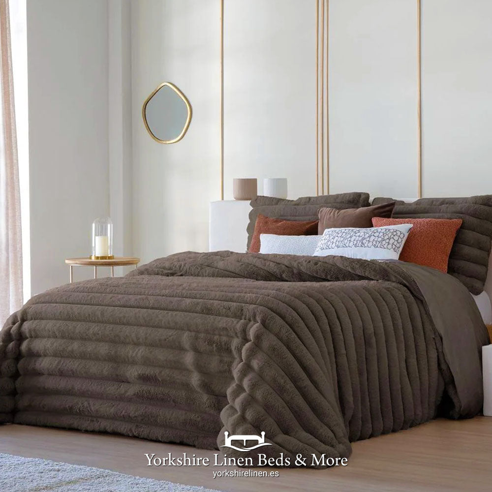 Cederic Sherpa Bedspreads, Chocolate - Bedspreads, Throws & Runners - Yorkshire Linen Beds & More, Mijas, Spain