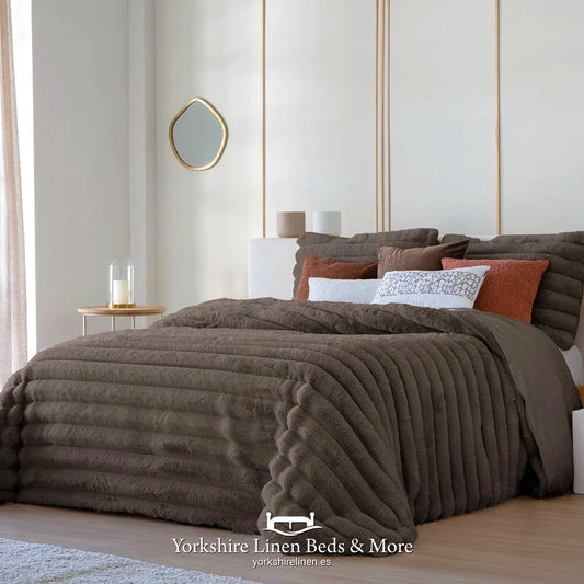 Cederic Sherpa Bedspreads, Chocolate - Bedspreads, Throws & Runners - Yorkshire Linen Beds & More, Mijas, Spain