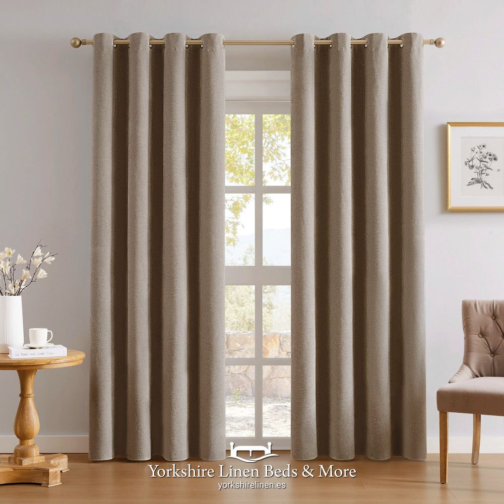 Chenille Eyelet Blackout Curtains, Beige - Curtains & Voiles - Yorkshire Linen Beds & More
