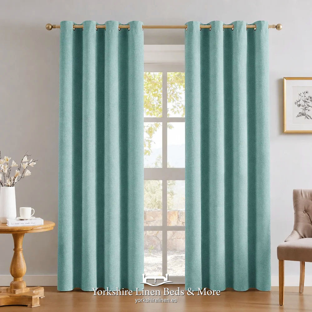 Chenille Eyelet Blackout Curtains, Duck Egg Blue - Curtains & Voiles - Yorkshire Linen Beds & More
