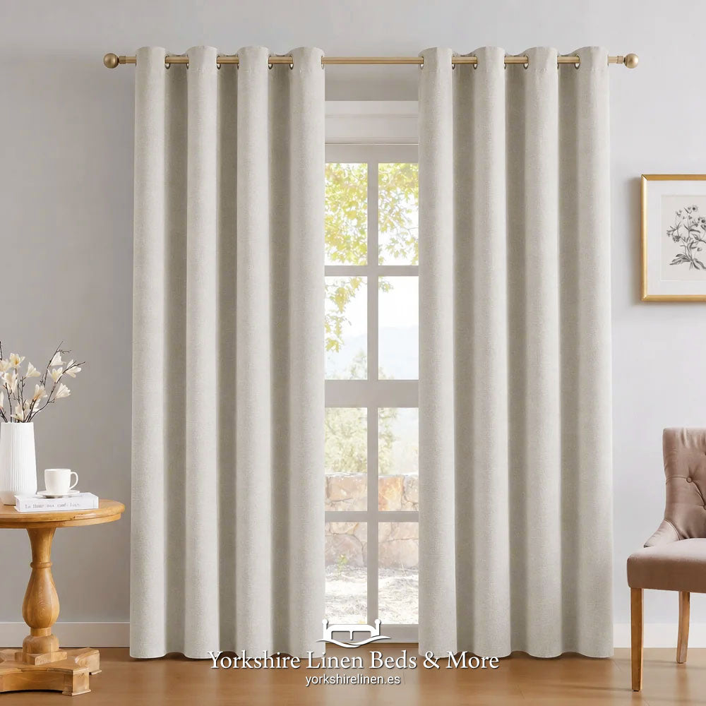 Chenille Eyelet Blackout Curtains, Natural - Curtains & Voiles - Yorkshire Linen Beds & More