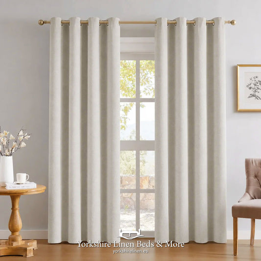 Chenille Eyelet Blackout Curtains, Natural - Curtains & Voiles - Yorkshire Linen Beds & More