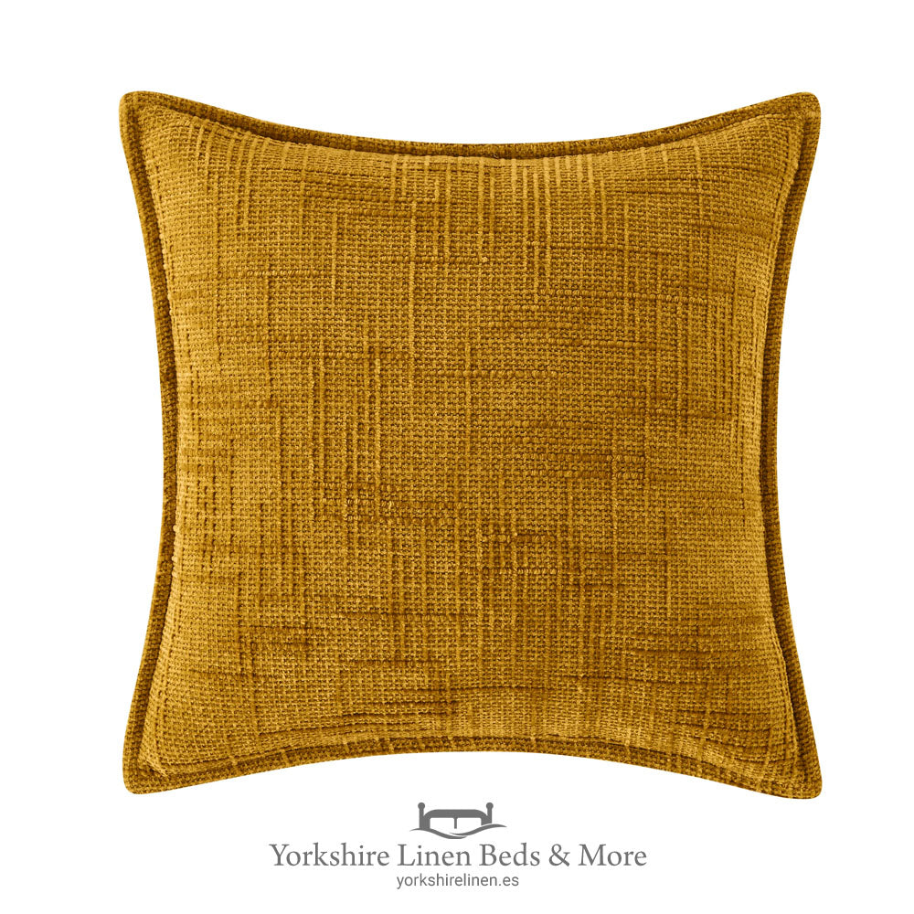 Chenille Tweed Complete Cushion, Ochre - Cushions & Cushion Covers - Yorkshire Linen Beds & More, Mijas Costa, Spain