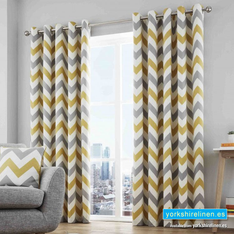 Chevron Ochre Ring Top Curtains - Yorkshire Linen Warehouse Mijas Prestige Marbella