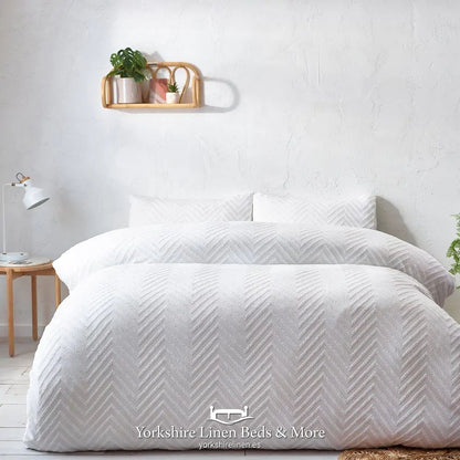Chevron Tufted 100% Cotton Duvet Cover Set, White - Duvet Covers & Sets - Yorkshire Linen Beds & More, Mijas & Marbella