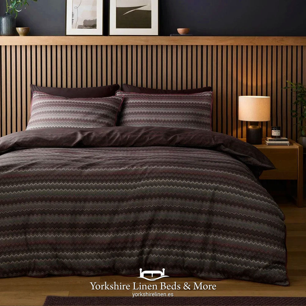Chevron Line 100% Cotton Sateen Duvet Set, Chocolate - Duvet Covers and Sets - Yorkshire Linen Beds & More, Mijas Costa, Spain