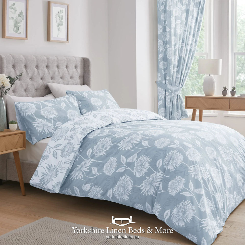 Chrysanthemum Duck Egg Reversible Duvet Set - Duvet Covers & Sets - Yorkshire Linen Beds & More