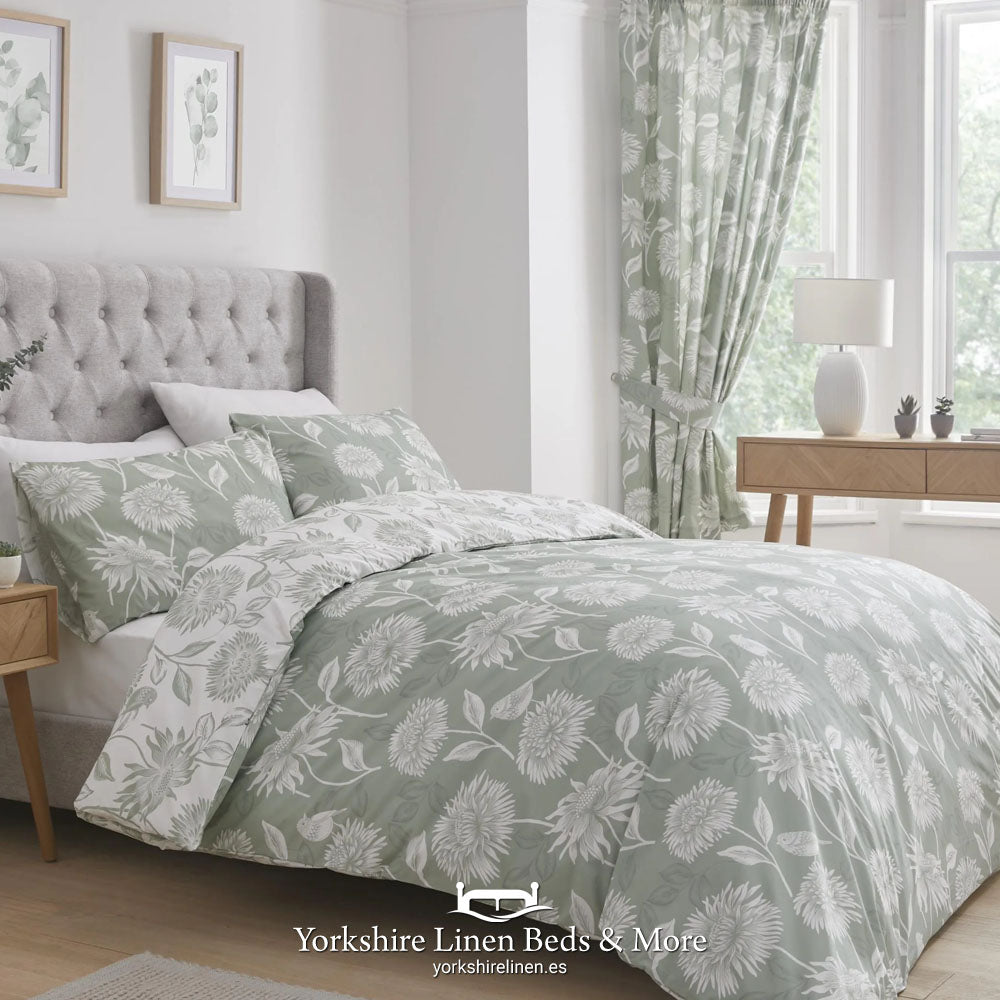 Chrysanthemum Green Reversible Duvet Set - Duvet Covers & Sets - Yorkshire Linen Beds & More