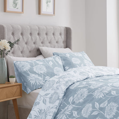 Chrysanthemum Duck Egg Reversible Duvet Set