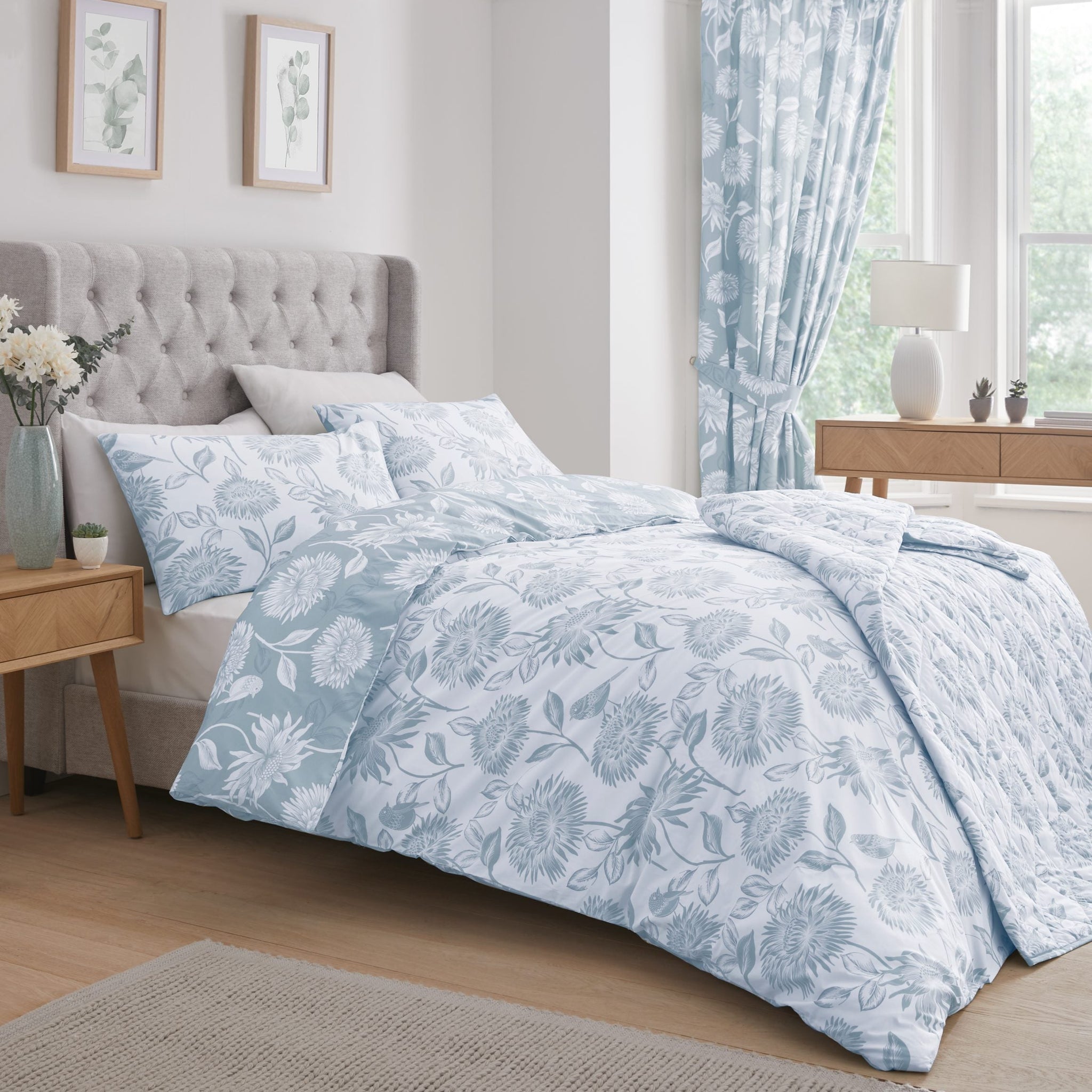 Chrysanthemum Duck Egg Reversible Duvet Set SALE