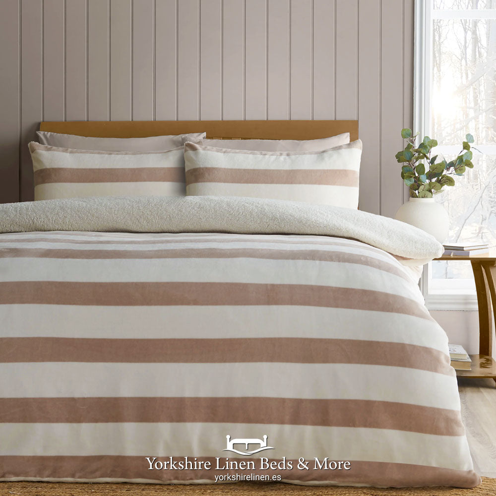 Cosy Sherpa Stripe Duvet Sets, Natural - Duvet Covers and Sets - Yorkshire Linen Beds & More, Mijas Costa, Spain