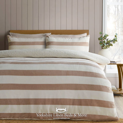 Cosy Sherpa Stripe Duvet Sets, Natural - Duvet Covers and Sets - Yorkshire Linen Beds & More, Mijas Costa, Spain