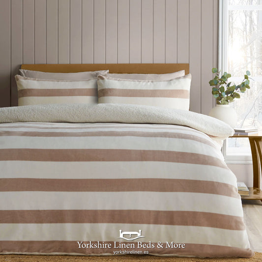 Cosy Sherpa Stripe Duvet Sets, Natural - Duvet Covers and Sets - Yorkshire Linen Beds & More, Mijas Costa, Spain