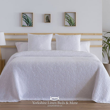 Cotton Borders Luxury Bedspread, White - Duvet Covers and Sets - Yorkshire Linen Beds & More, Mijas Costa
