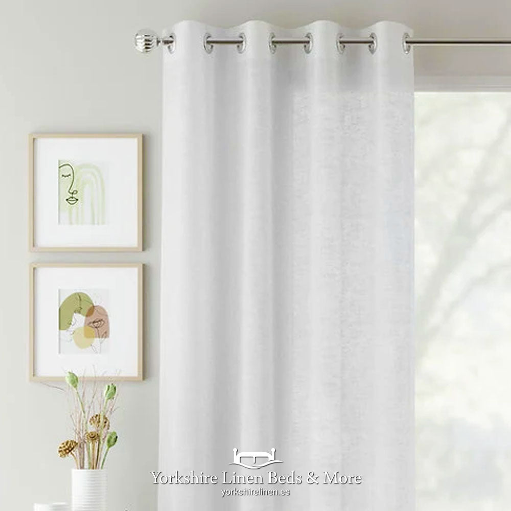 Creta Linen-Style Eyelet Volie Panels, White