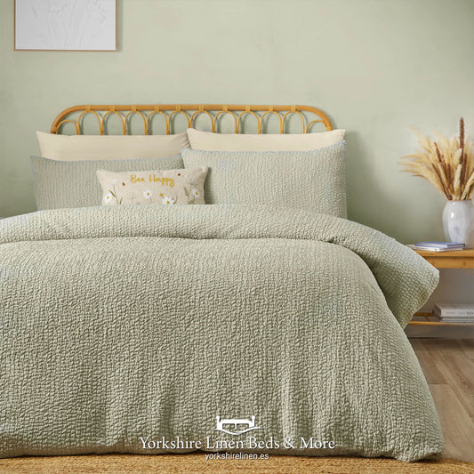 Crinkle Seersucker Duvet Set - Green