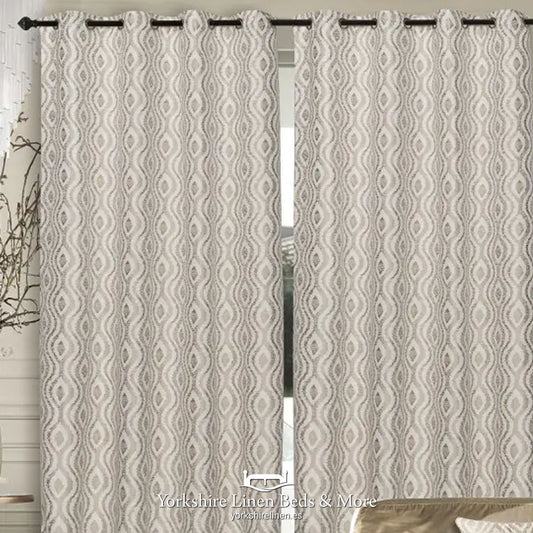 Curves Jacquard Ring Top Curtain Panel, Taupe - Curtains & Voiles - Yorkshire Linen Beds & More