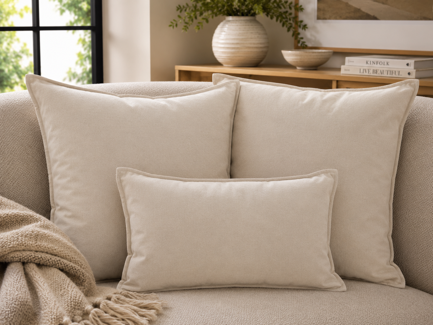 Dalia Linen Blend Filled Cushions, Natual 005