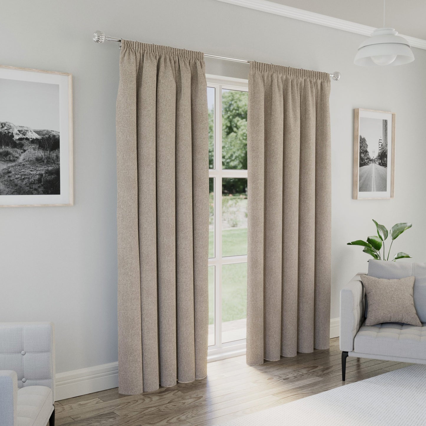 Dallas 100% Blackout Pencil Pleat Curtains, Natural