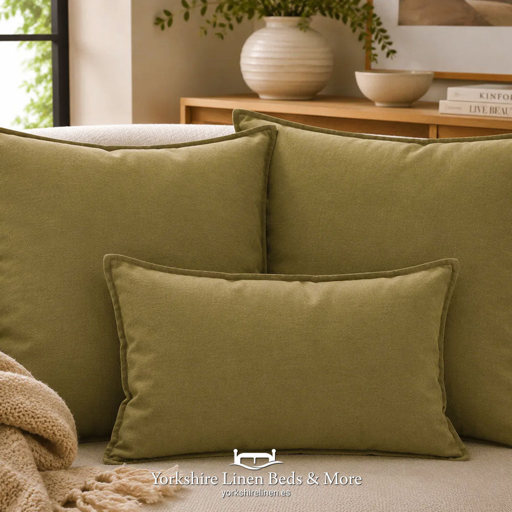 Dalia Linen Blend Filled Cushions, Khaki 32 - Cushions & Cushion Covers - Yorkshire Linen Beds & More, Mijas Costa, Spain