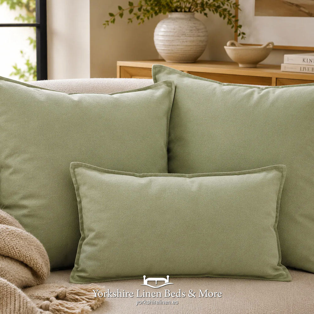 Dalia Linen Blend Filled Cushions, Sage 30 - Cushions & Cushion Covers - Yorkshire Linen Beds & More, Mijas Costa, Spain
