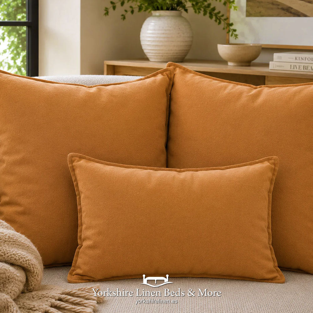 Dalia Linen Blend Filled Cushions, Tumeric 12 - Cushions & Cushion Covers - Yorkshire Linen Beds & More, Mijas Costa, Spain